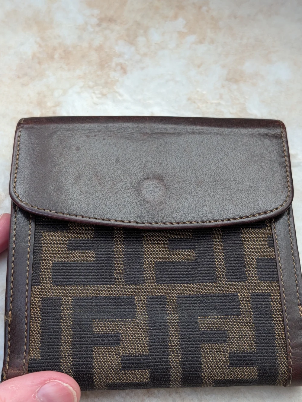 Fendi Zucca Brown Canvas Compact Wallet w COA EUC